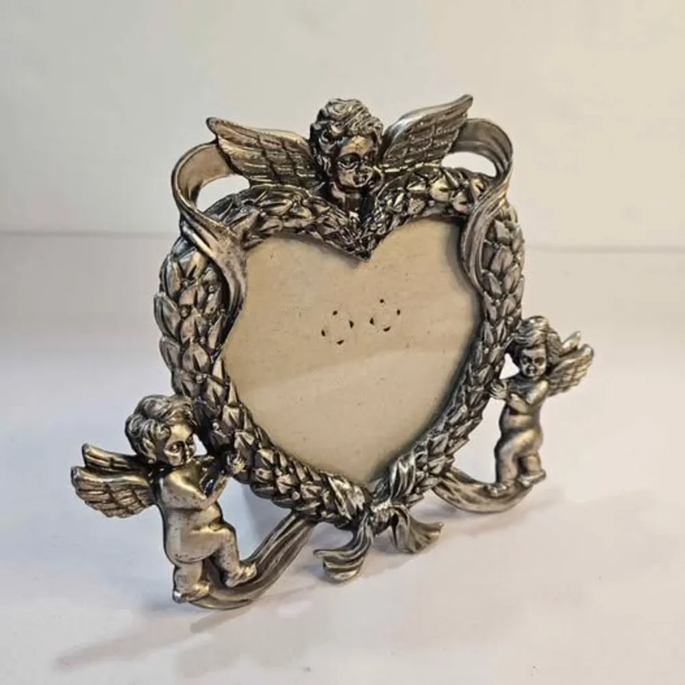 Vintage Silver Cherub Heart Picture Frame